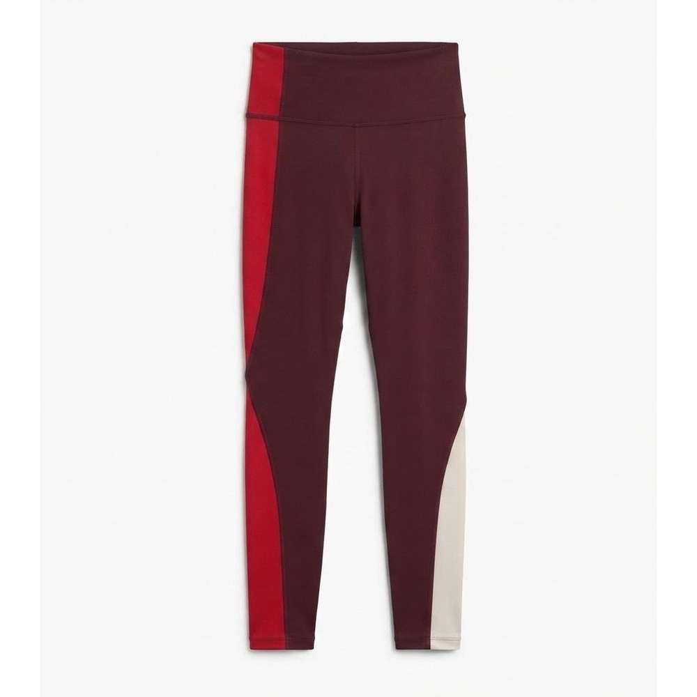 Athleta Women's Size Small Color block High Rise Leggings Burgundy Red Cream